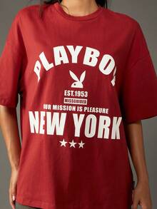 Missguided x Playboy Oversized Vintage Style Cotton Graphic Tee With Aesthetic Print Design Statement T Shirt Streetwear Urban Fashion Retro Aesthetic Club Party Festival Essential