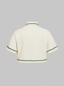 SHEIN MOD Áo kiểu tay ngắn cổ thêu đơn giản, cài nút phía trước, cỡ lớn cho nữ, áo mùa hè, áo đi biển, áo đi chơi cho nữ, lễ hội Rave, áo đi nghỉ, áo thường ngày, áo phong cách Boho - Nhiều màu - Xem 2