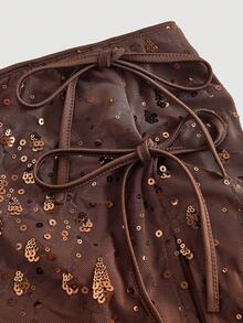 SHEIN MOD Green Sequin Tie-Up Low Waist Mini Skirt, Sequin Skirt, Brown Sequin Skirt, Bling Skirt,Rave Outfits Festival,Fall/Winter,Halloween,Goth,Western