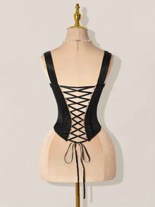 SHEIN ICON Bralette transparente con escote en pico y diseño de espina de pescado - Negro - Ver 2