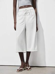 Lumivelle Loose Baggy Pocket Capri Pants, Lightweight All White Clothes For University - White - View 5