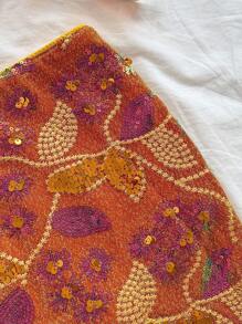 Soleia WYWH 度假浪漫派对复古西式橙色闪光刺绣低腰高开衩迷你裙女士 - 橘色 - 查看 2