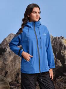 In My Nature 女式字母印花长袖拉链连帽户外雨衣夹克 - 藍色 - 查看 4