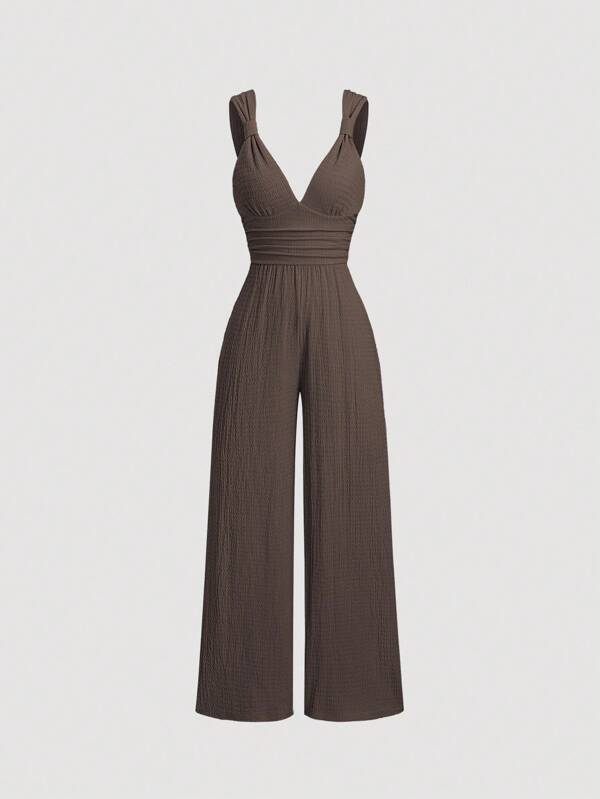 Sweetra Y2K Sexy Jumpsuit mit Twist, Falten und strukturiertem Stoff und weitem Bein