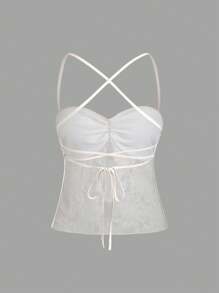 SHEIN Unity Áo hai dây đính hạt gợi cảm cho nữ - trắng - Xem 4