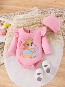 SHEIN Playful Pals Baby Mädchen Set aus Bodysuit mit Bären Muster und digital bedruckter Hose - Babypink - Übersicht 6