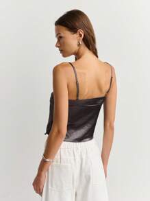 Nöista Summer Sexy Solid Color Lace-Up Cropped Camisole - Dark Grey - View 2
