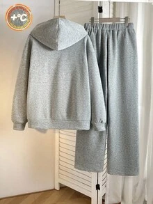 SHEIN 2pcs/Set Teenager Boys' Casual Street Style Solid Color Hoodie Sweatshirt And Sweatpants, Comfortable Outfit Suitable For Commuting, School, Daily Casual, Vacation, Sports, Party, Autumn/Winter Teen Hoodie Set Hoodie And Sweatpants Set 2 Pieces Fall Autumn And Winter Tracksuit Jogging Boys Sweatsuits Set Tween Boys Outfit Sets Pants And Hoodie 2 Pieces Teen Boys Hoodie And Sweatpants Boy Teen 2pc Sets Teen Zipper Front Hoodie Set - Grey - View 5