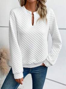 SHEIN LUNE Notched Neckline Raglan Sleeve Sweatshirt Graduation,Back To School Outfits,Graduation,Teacher Outfits For Women,Back To School Pullover Fall Outfit - White - View 6