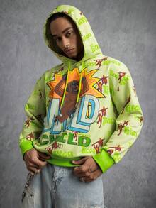 GODZILLAxKONG X SHEIN Men's Letter & Cartoon Graphic Pullover Hoodie Sweatshirt