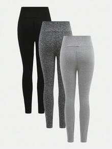 SHEIN 3pcs/Set Tween Girls' All-Match Versatile Knit Leggings, Buy 1 Get 2 Free, Casual Everyday Wear Long Pants Fall Winter - Multicolor - View 2