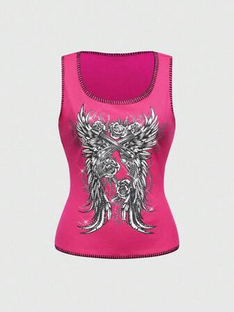 J-Fashion Y2K Style Sexy Gun & Wing Patchwork Shell Top For Women
