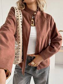 Siren Gaze 秋冬新款女士乡村田园风格夹克，宽松外套 - 卡其色 - 查看 1