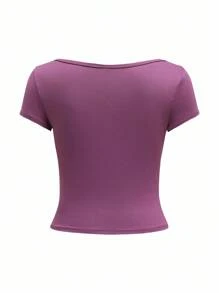 SHEIN EZwear Lässiges, minimalistisches dunkelviolettes Raglanshirt mit rundem Ausschnitt für Damen, geeignet für den Sommer