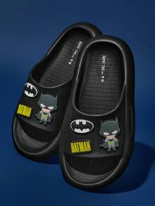 BATMAN X SHEIN Cute Cartoon Pattern Children's Black Slip-On Slippers Toddlers & Kids Non-Slip Quick-Drying Shower Slide, Lightweight And Durable EVA Material, In The House, Bthroom, Playground, Swimming Pool, Beach Indoor Outdoor - Black - View 8