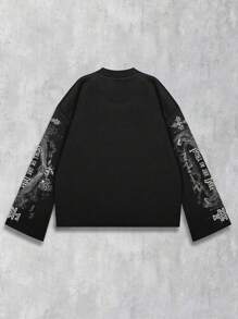 ROMWE MEN Goth Men's Streetwear Graphic Print Pullover T-Shirt, Suitable For Spring/Summer, Fall, 2000s Style