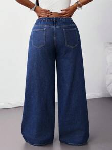 SHEIN Tall CURVE Quần áo mùa hè mùa thu cỡ lớn Quần áo mùa thu Quần áo trở lại trường Homecoming dễ thương Phong cách thập niên 2000 Kawaii Y2k Sân bay dành cho phụ nữ Khiêm tốn Tiền cũ Tulum Quần jean xanh ống rộng cạp thấp thường ngày đã giặt Quần jean ống rộng rộng thùng thình - Màu xanh lam - Xem 2