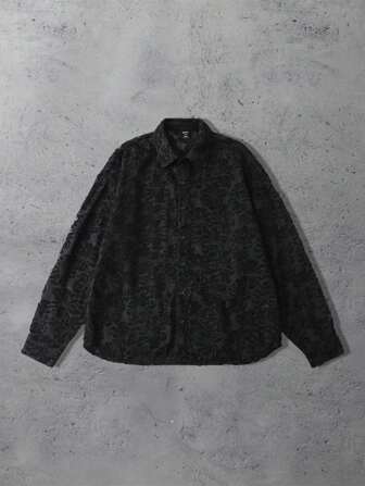 Street Life Camicia a maniche lunghe da uomo di moda, con colore unito e texture floreale 3D