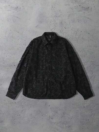 Street Life Chemise à manches longues pour hommes, couleur unie, texture florale 3D