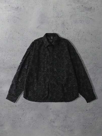 ROMWE MEN Street Life 男士时尚纯色3D花卉纹理长袖衬衫