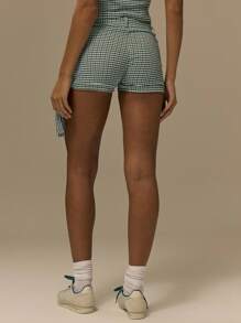 MUSERA 格纹系带迷你短裤，秋季可爱街头风，适合节日、农舍乡村风、复古风等各种场合，优雅时尚，适合派对、复活节、夏季假期等各种节日 - 彩色 - 查看 5