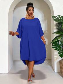 Slaydiva 2025 Novo Conjunto Rave/Páscoa Mulheres, Estilo Old Money Mulheres, Conjunto de Concerto Country, Conjuntos para Sair, Fairycore, Conjuntos de Festival, Roupas de Férias Tropicais Mulheres, Conjuntos de Verão para Mulheres, Verão, Rave, Verão Europeu, Conjuntos de Primavera, Vestuário Ocidental Mulheres Plus, Concerto, Conjunto de Formatura, Versátil Diário Simples Casual Básico Sexy/Minimalista Plus Size, Vestuário Ocidental Mulheres Plus, Vestido Curto de Manga Curta Cor Sólida Casual - Azul - Visão 9