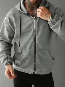 Manfinity CasualCool 男士休闲纯色抽绳连帽衫 - 灰色 - 查看 4