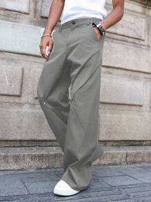 PAVTROS Quần ống rộng kẻ sọc đơn giản, họa tiết vá cho nam, mùa thu - Màu Xám nhạt - Xem 5