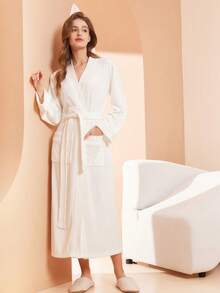 SHEIN 1 Áo choàng tắm đôi màu trắng mới dành cho nam và nữ. Chất liệu áo choàng tắm dài tay, khăn tắm dài, thấm hút tốt, nhanh khô, thoáng khí, mềm mại và tinh tế cho da. Có thể mặc được cả bốn mùa, thích hợp sử dụng ở nhà hoặc trong các kỳ nghỉ. Áo choàng tắm đôi. - trắng - Xem 7