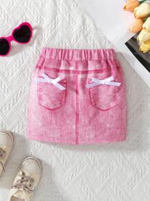 SHEIN 2025 Mädchen 4-7J Cartoon Regenbogen Wolke Einhorn Bunt Digital Muster Jeans Optik Mini Rock