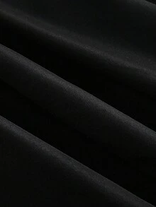SHEIN MOD 大码优雅喇叭下摆开衩荷叶袖连衣裙，派对礼服，春秋季通勤长裙，简约宫廷风，休闲度假，日常穿着，婚礼宾客礼服 - 黑色 - 查看 4