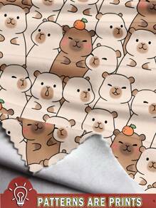 SHEIN Set de 2 piezas de camiseta de manga corta y pantalones cortos informales y holgados para niñas preadolescentes, con diseño lindo de carpincho, color meleagris, apropiado para el verano