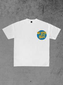 Manfinity Dauomo Áo thun nam cổ tròn tay ngắn in khẩu hiệu thường ngày - trắng - Xem 3