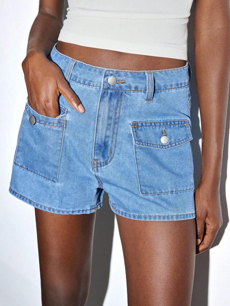 SHEIN Maija Short vaquero para mujer, shorts casuales de talle bajo entallados, color azul