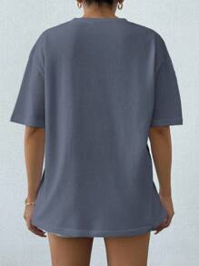 EURMUSE 100%Cotton Summer Flower Flocking White T-Shirt - Grey - View 2