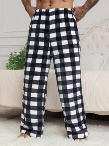 DAZY Men's Plaid Flannel Lounge Pants, Autumn Fluffy Pajama