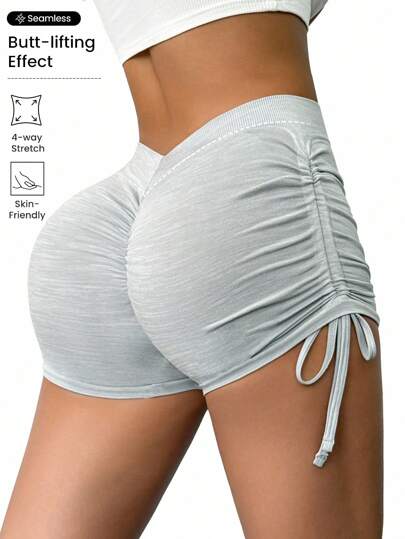 Dewbera 无缝高弹力侧抽绳提臀运动短裤