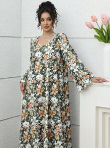 Yasmyna 优雅复古浪漫花卉和珍珠装饰女士宽松休闲连衣裙，适合通勤和户外穿着 - 彩色 - 查看 7