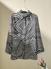 SHEIN LUNE CURVE 大码女士时尚衬衫，适合夏季 - 黑色 - 查看 3