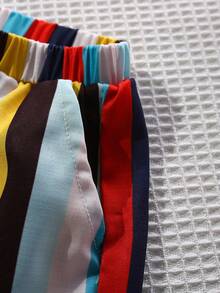2pcs/Set Boys' Colorful Striped Short Sleeve Shirt And Shorts - Multicolor - View 3