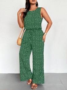 EMERY ROSE Spring Summer Holiday Round Neck Sleeveless Elasticated Waist Ditsy Floral Jumpsuit