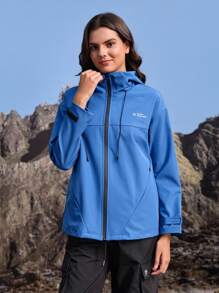 In My Nature 女式字母印花长袖拉链连帽户外雨衣夹克 - 藍色 - 查看 5