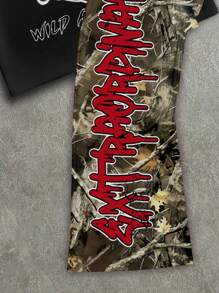 Manfinity ZONE917 男士宽松卡通红白涂鸦人物及裸枝迷彩印花针织短袖T恤及裤子套装 - 彩色 - 查看 4