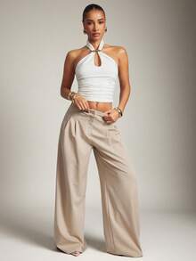 Hauture Áo hở lưng kim loại màu trơn gợi cảm cho nữ, phong cách thường ngày, phù hợp với văn phòng - trắng - Xem 4