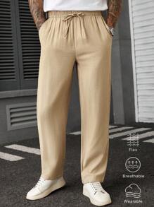 Manfinity Homme Quần đi làm màu trơn thường ngày cho nam có túi bên hông, thoáng khí - Màu Khaki - Xem 1