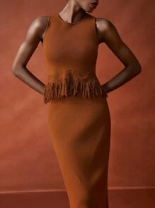 Zivah Bộ trang phục 2 món mới Xuân/Hè 2025: Áo crop top đan tua rua không tay và chân váy đan tua rua dài đến giữa, đa năng cho Lễ hội âm nhạc, Lễ Phục sinh, Ngày Thánh Patrick, Phong cách miền Tây, Du mục, Tiệc sinh nhật, Tốt nghiệp, Đại học, Trang phục hàng ngày, Thường ngày, Kỳ nghỉ, Du ngoạn, Bãi biển, Tắm nắng, Phong cách đường phố, Khách dự tiệc cưới - Cà phê nâu - Xem 7