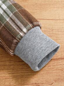 SHEIN Playful Pals 2 件套男童格子连帽夹克和运动裤套装，春秋季幼儿格子男童格子夹克 - 棕色 - 查看 7