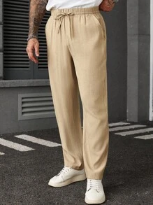 Manfinity Homme Quần đi làm màu trơn thường ngày cho nam có túi bên hông, thoáng khí - Màu Khaki - Xem 4