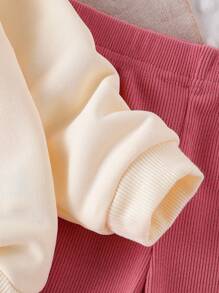 2pcs Baby/Toddler Letter Print Long Sleeve Top And Flare Pants Set, Apricot Top And Pink Pants, Cute And Comfortable Outfit For Spring/Autumn Fall Winter