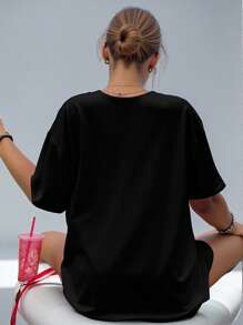 SHEIN CURVE+ 加大码万圣节T恤、加大码街头图案T恤、短袖可爱夏季上衣